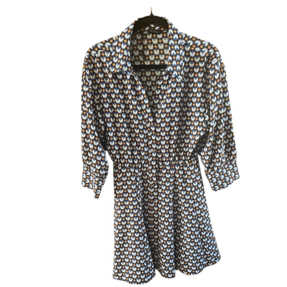 Zara Geometric Printed Button Down Mini Shirt Dre… - image 1